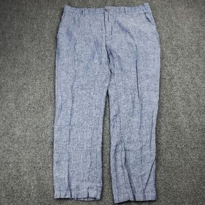 Tasso Elba 100% Linen Pants Mens 36x30 Lightweight Blue Chambray Chinos